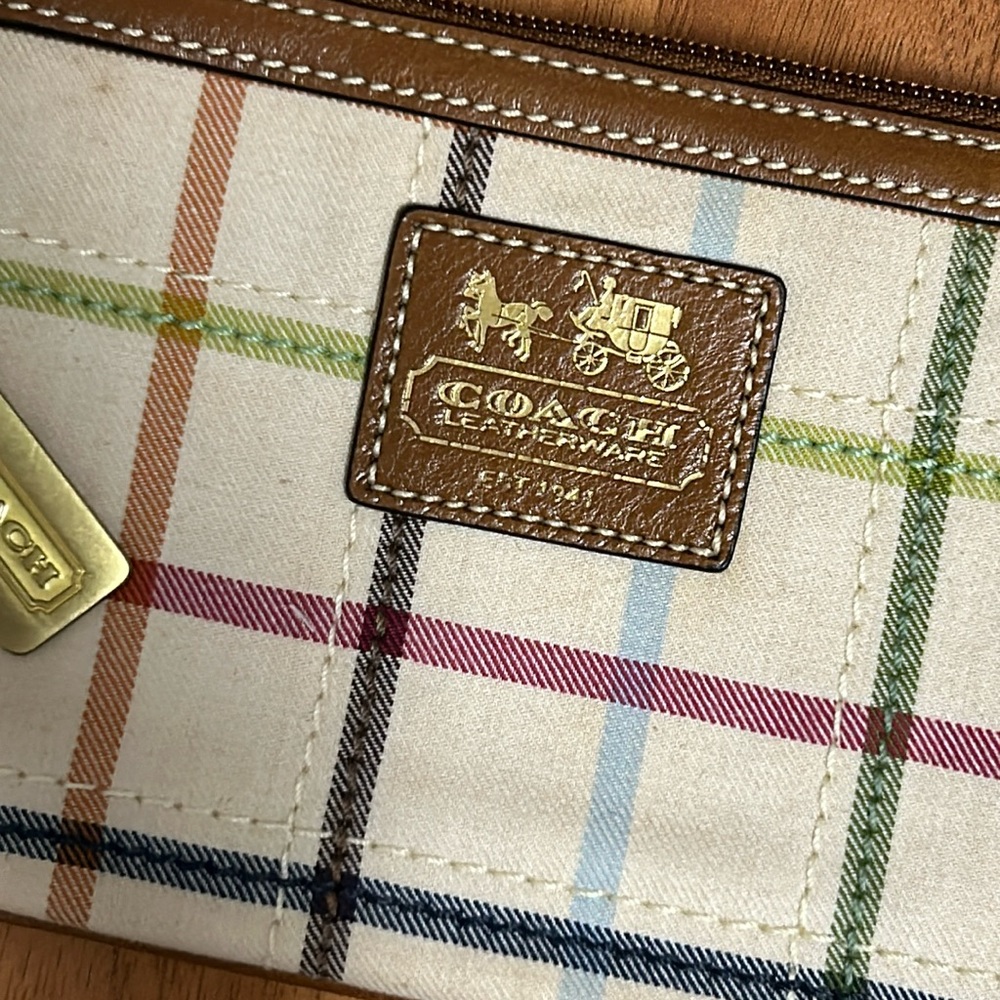 NWT Coach Zipper Wristlet In Fabric Plaid - Picture 2 of 11